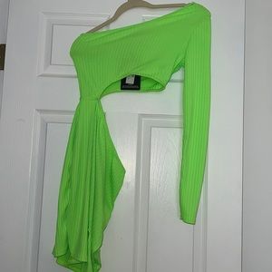 NWT asymmetrical neon mini dress